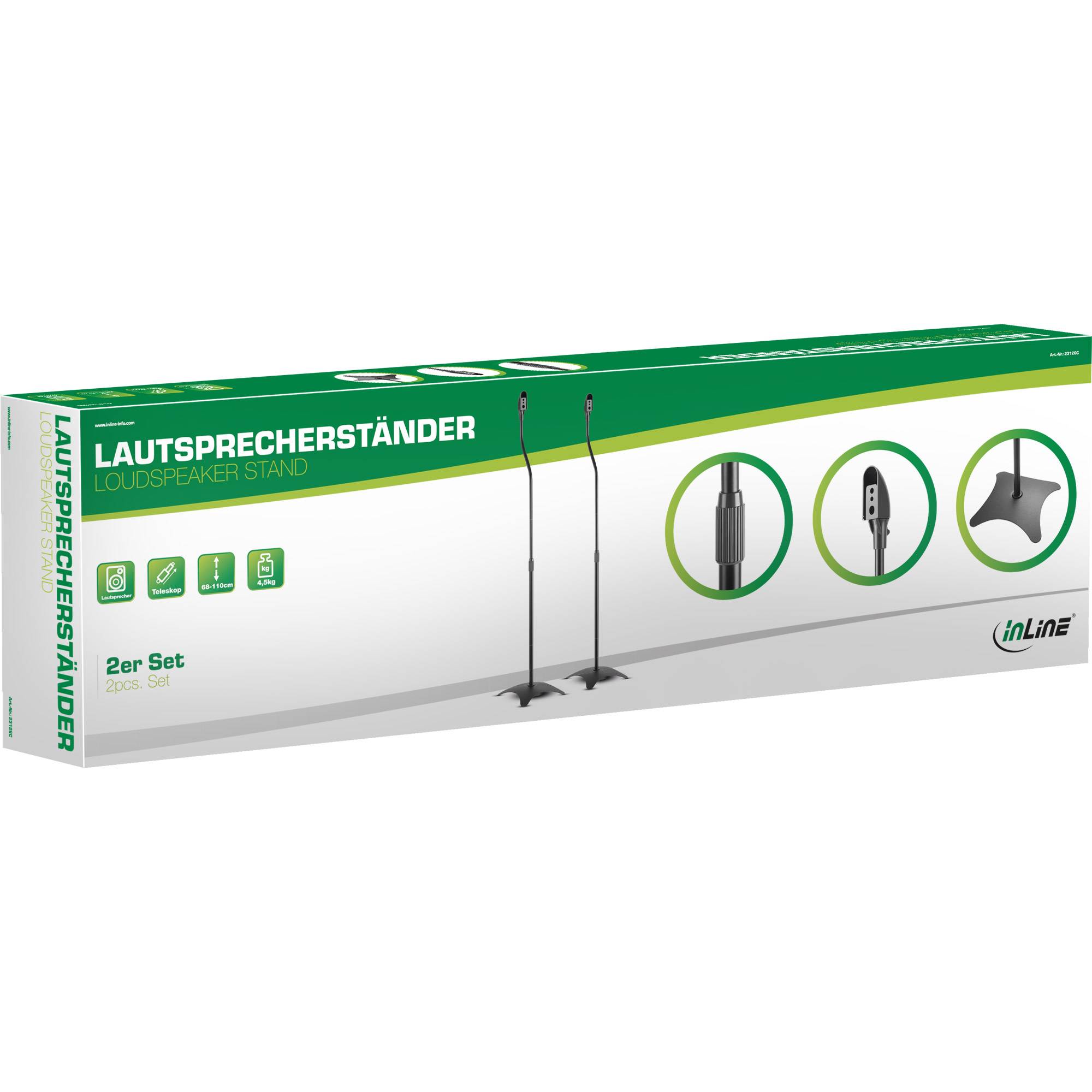 InLine® Lautsprecherständer Teleskop 68-110cm, 2 Stück, schwarz