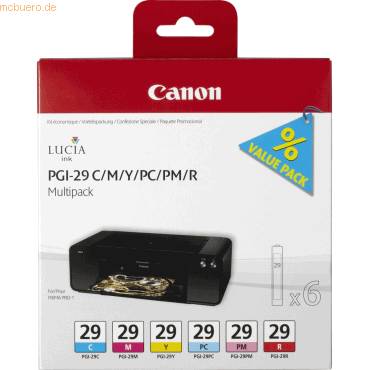 Canon Druckerpatrone PGI-29 Original Kombi-Pack Cyan, Magenta, Gelb, Foto Cyan, Foto Magenta, Rot 4873B005