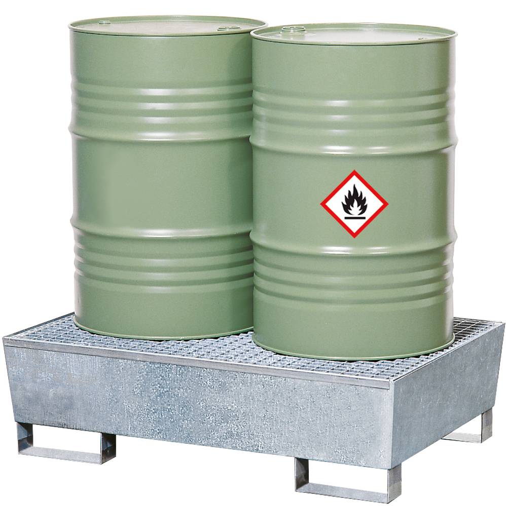 Auffangwanne Stahl verzinkt mit Staplerschuhen Gitterrost 1240x815x350