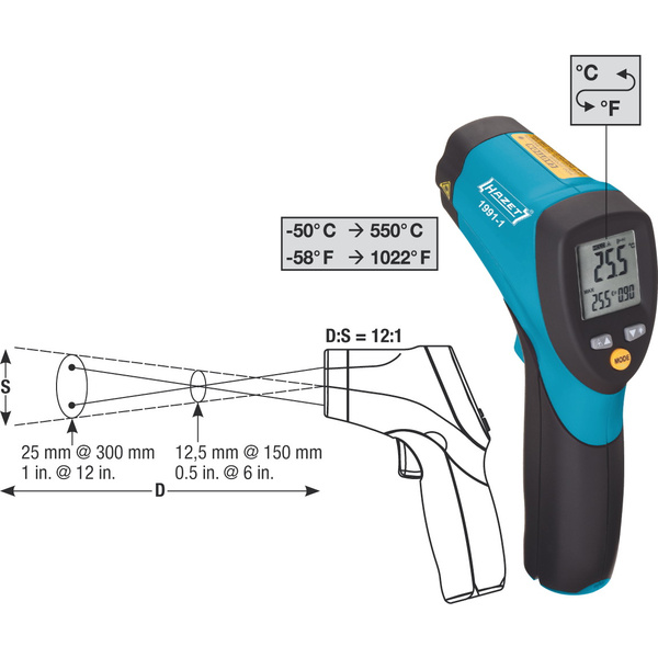 Hazet 1991-1 Infrarot-Thermometer Optik 12:1 -50 - +550°C