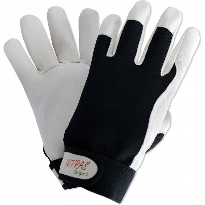 NITRAS 8905 Dexter 1 Mechanikerhandschuh Arbeitshandschuh Nappa schwarz-weiß - Größe:10