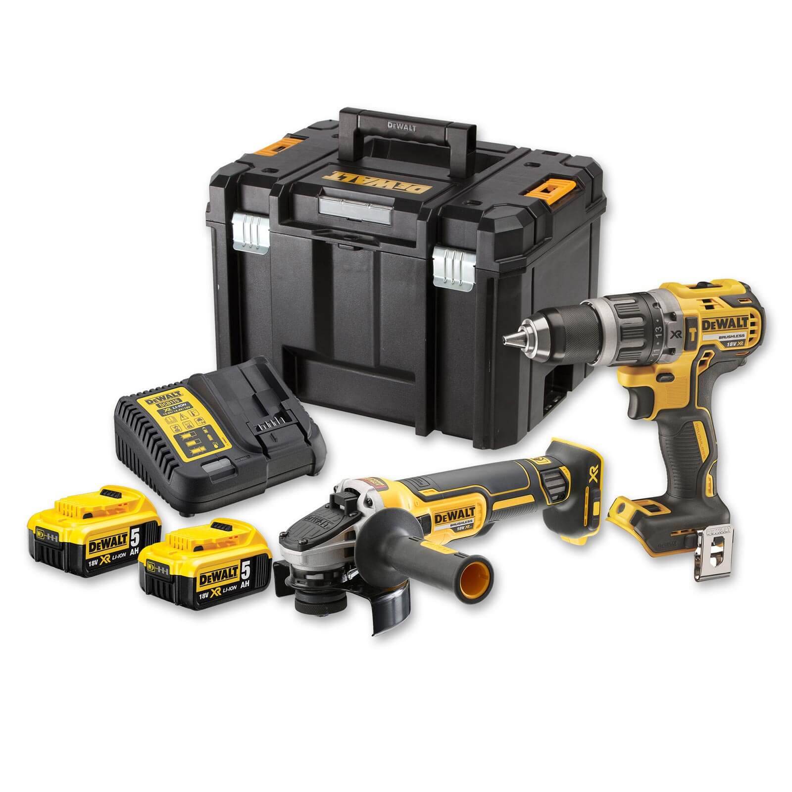 DEWALT DCK2080P2T-QW DCK2080P2T-QW Werkzeugset Akku-Schlagbohrschrauber, Akku-Winkelschleifer, Akku, Akku-Ladegerät 6teilig