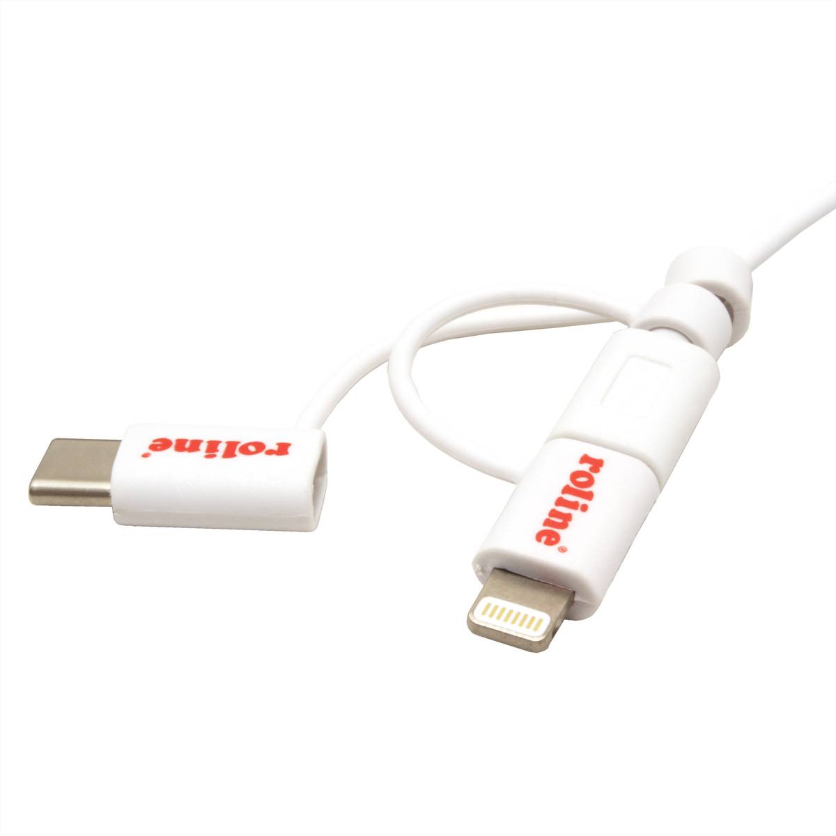 ROLINE USB 2.0 Sync- & Ladekabel Typ A - Typ C / 8-Pin / USB MicroB, weiß, 1 m