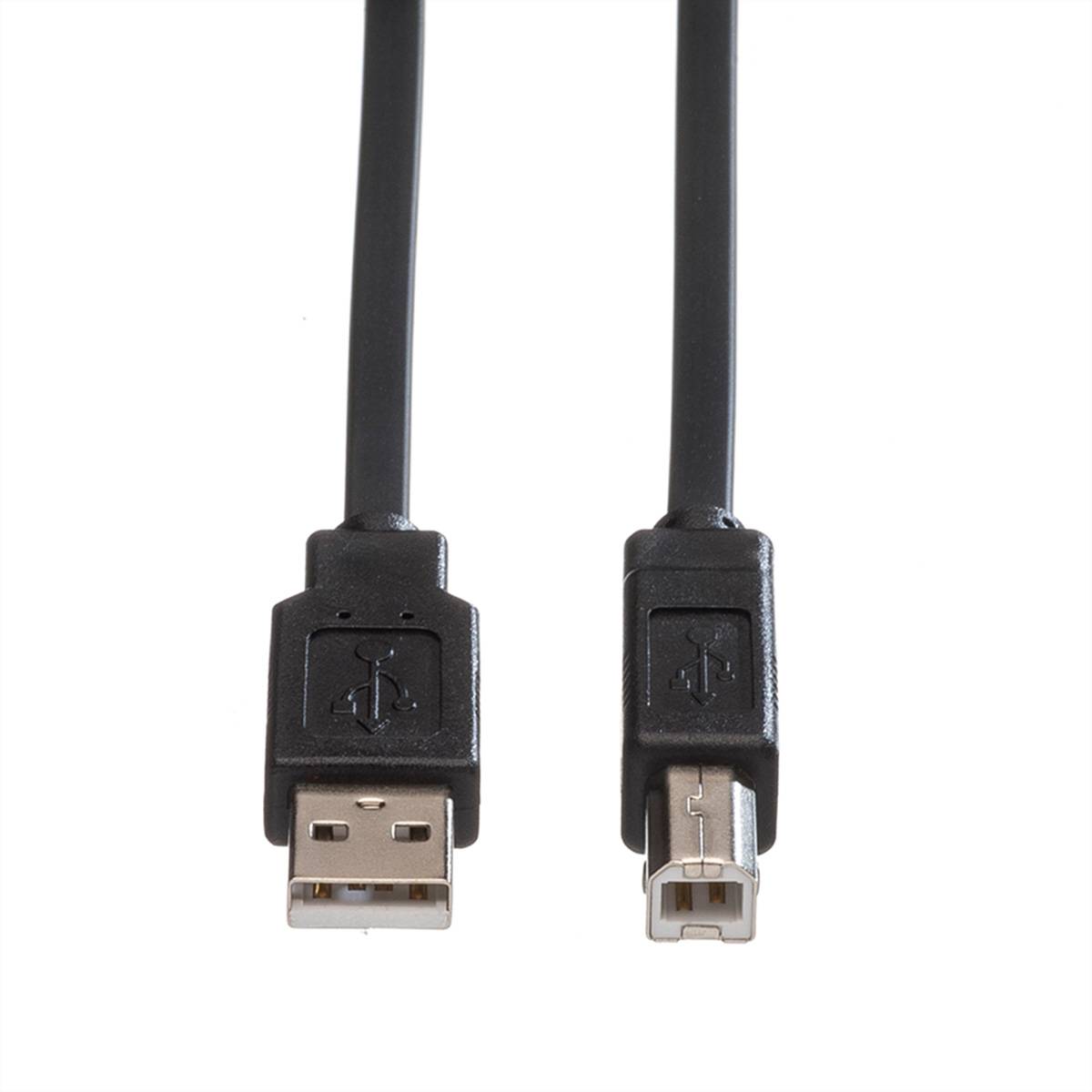 ROLINE USB 2.0 Notebook-Flachkabel, Typ A-B, schwarz, 1,8 m