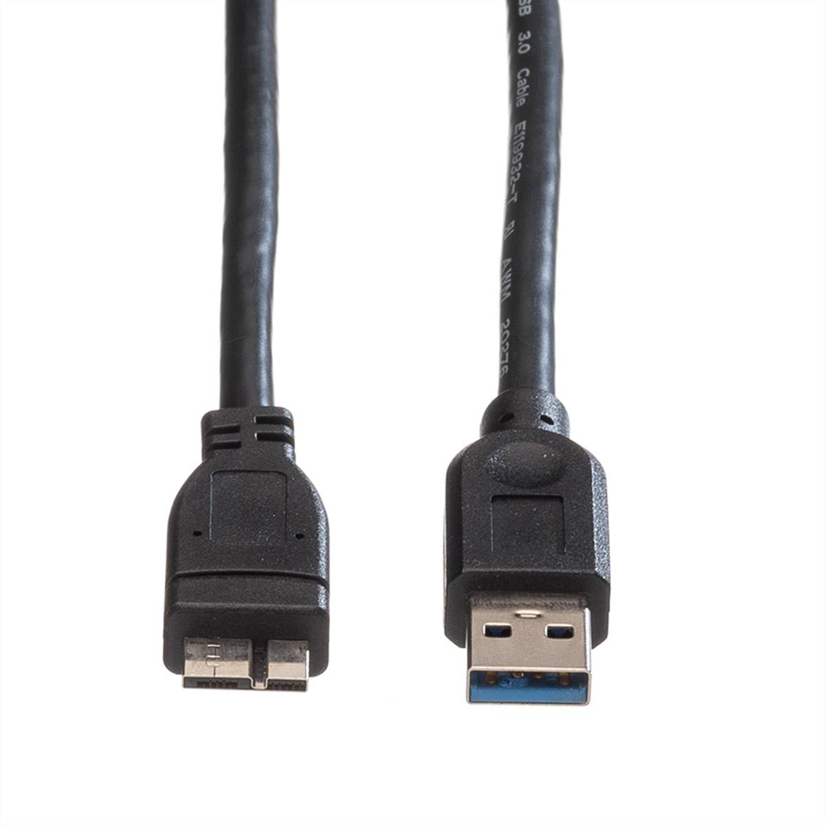 ROLINE USB 3.2 Gen 1 Kabel, A ST - Micro A ST, schwarz, 0,8 m