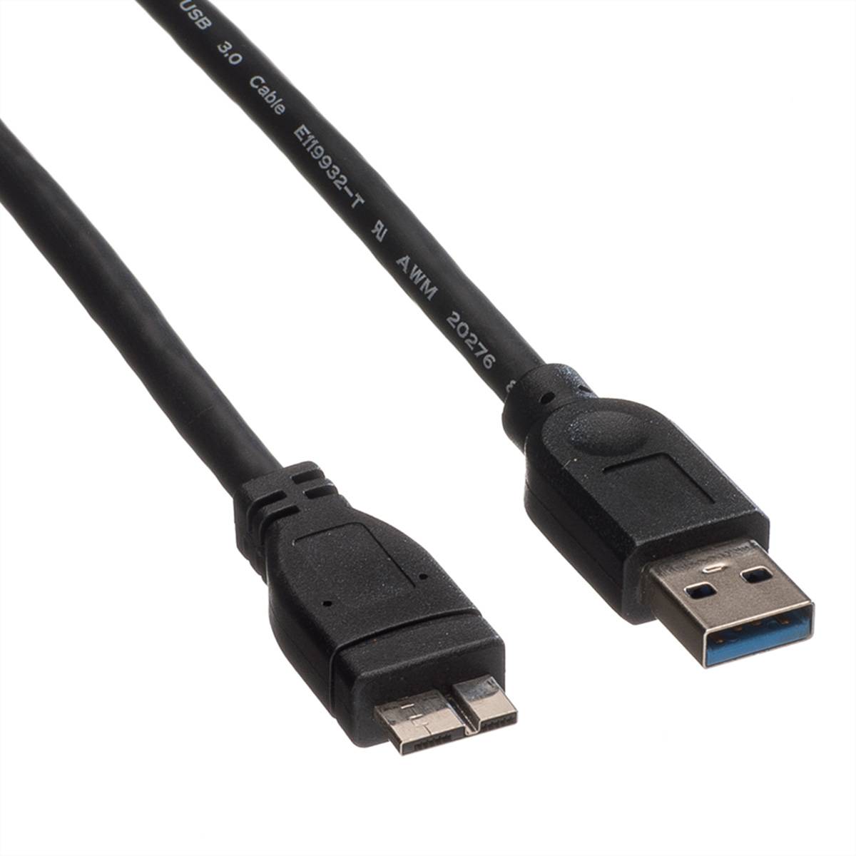 ROLINE USB 3.2 Gen 1 Kabel, A ST - Micro A ST, schwarz, 0,8 m