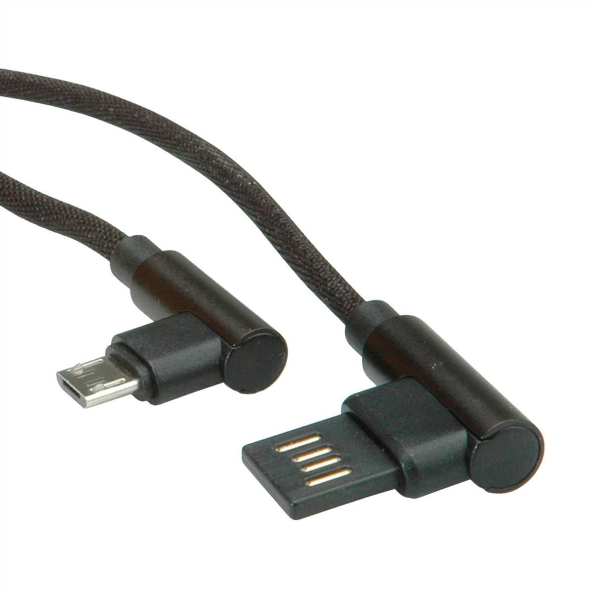 ROLINE USB 2.0 Kabel, gewinkelt, Typ A rev - Micro B, ST/ST, schwarz, 0,8 m Kabel USB &amp; Lightning