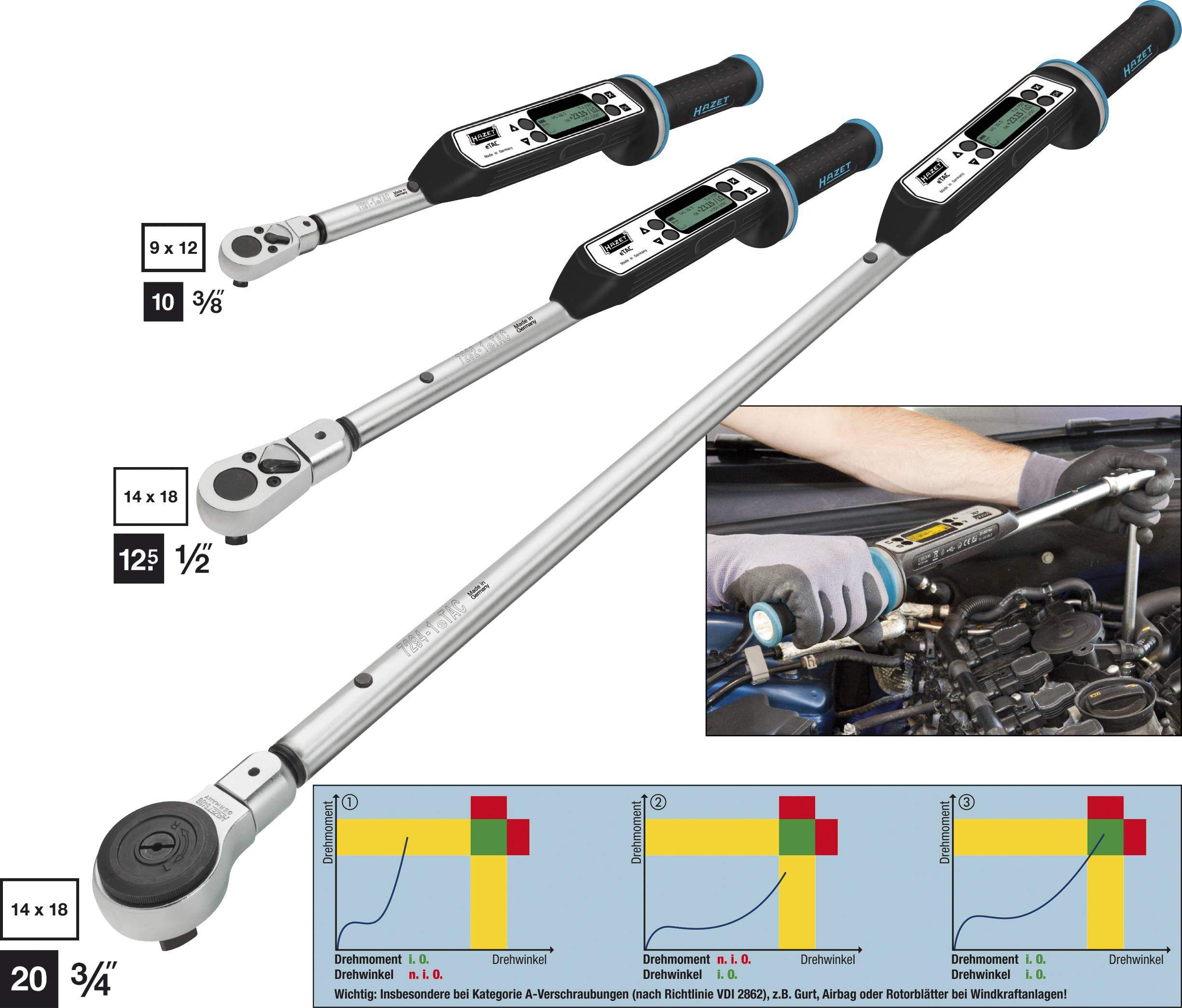 Hazet System 7000 eTAC Basic 7292-1ETAC Elektronischer Drehmomentschlüssel mit Umschaltknarre 1/2" (12.5 mm) 20 - 200 Nm