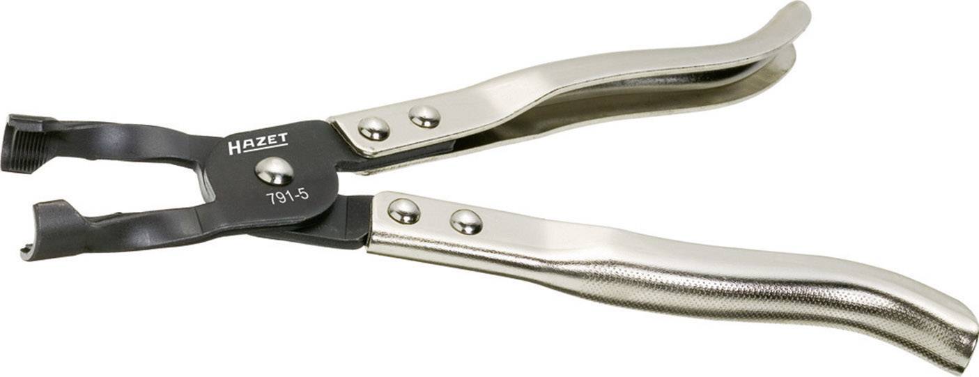 Silberne Muffenschellezange mit schwarzem Griff von HAZET, Modell 791-5, für die Arbeit an Automobilen oder Maschinen.