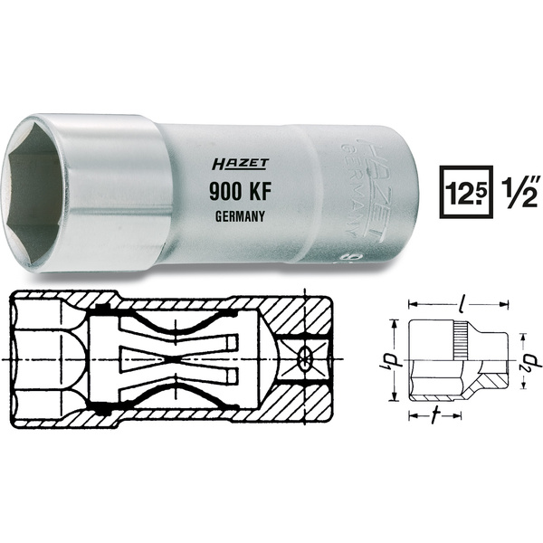 Hazet 900KF Außen-Sechskant Zündkerzeneinsatz 20.8mm 13/16" 1/2" (12.5 mm)