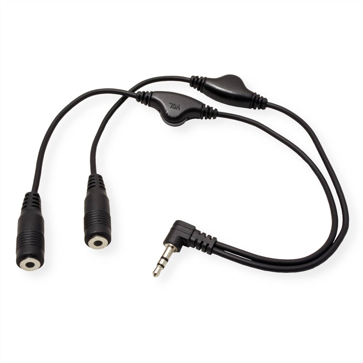 ROLINE Lautsprecher-Y-Kabel, 3,5mm (Stecker, 2x Buchse), mit Volumenregler