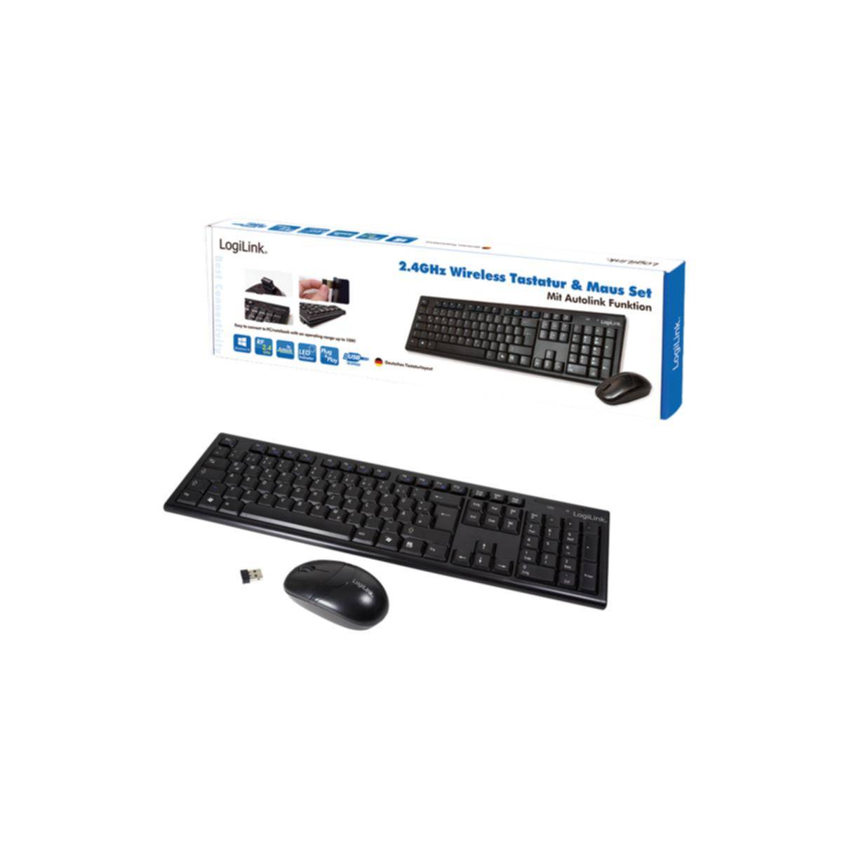 LogiLink ID0104 Funk Tastatur, Maus-Set Deutsch, QWERTZ Schwarz