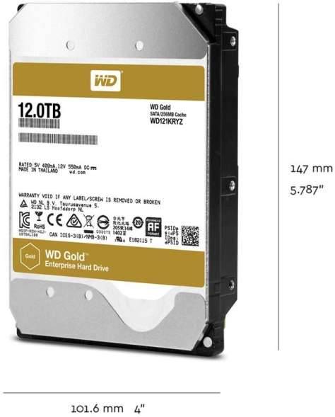 Western Digital Gold™ 12 TB Interne Festplatte 8.9 cm (3.5 Zoll) SATA III WD121KRYZ Bulk