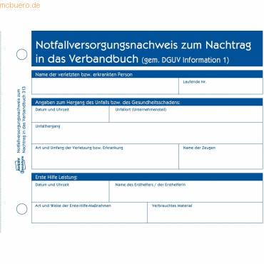 Avery Zweckform Meldeblock Erste Hilfe 313 A6 50 Blatt