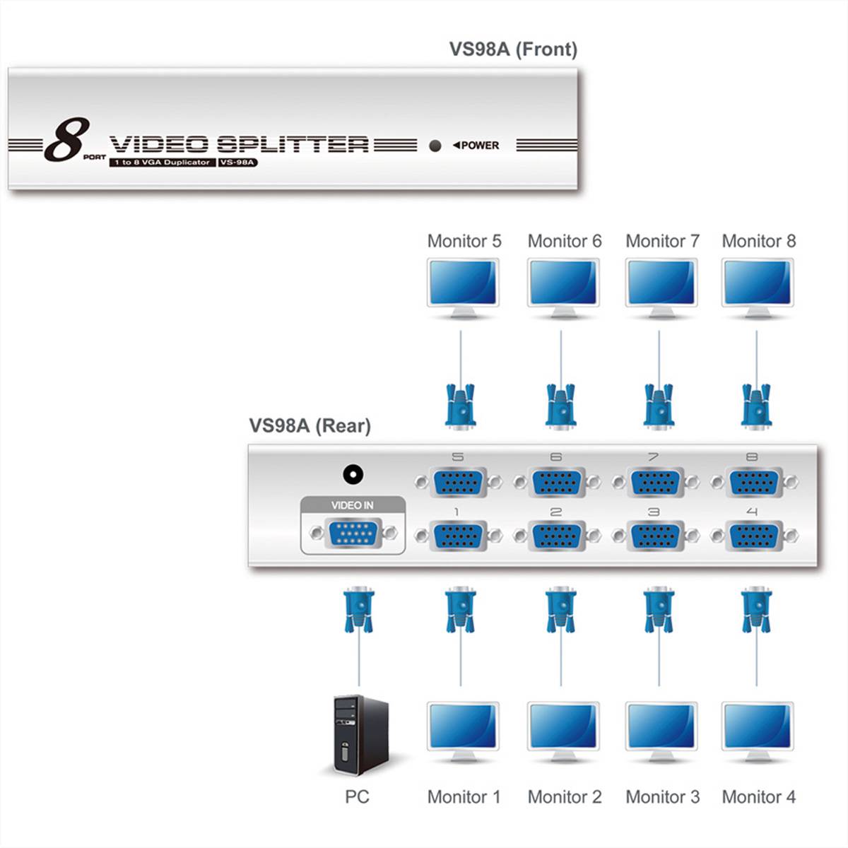ATEN VS98A - Video-Verteiler - 8 x VGA - Desktop