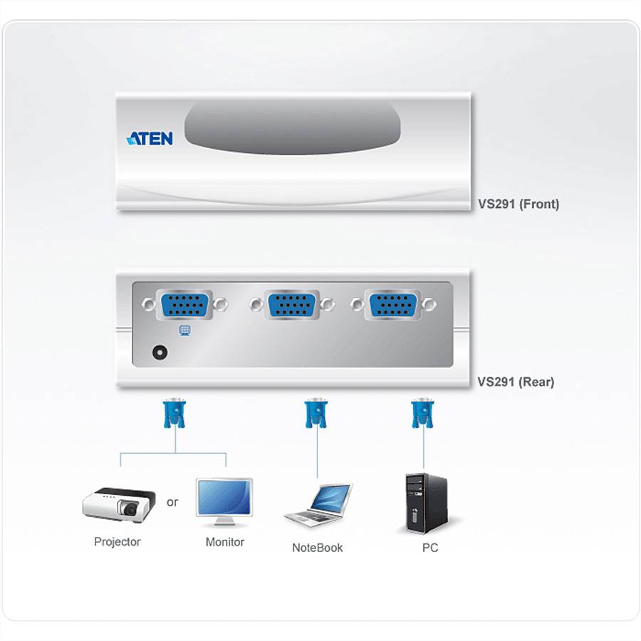 ATEN VS291-AT-G 2 Port VGA-Switch 1920 x 1440 Pixel