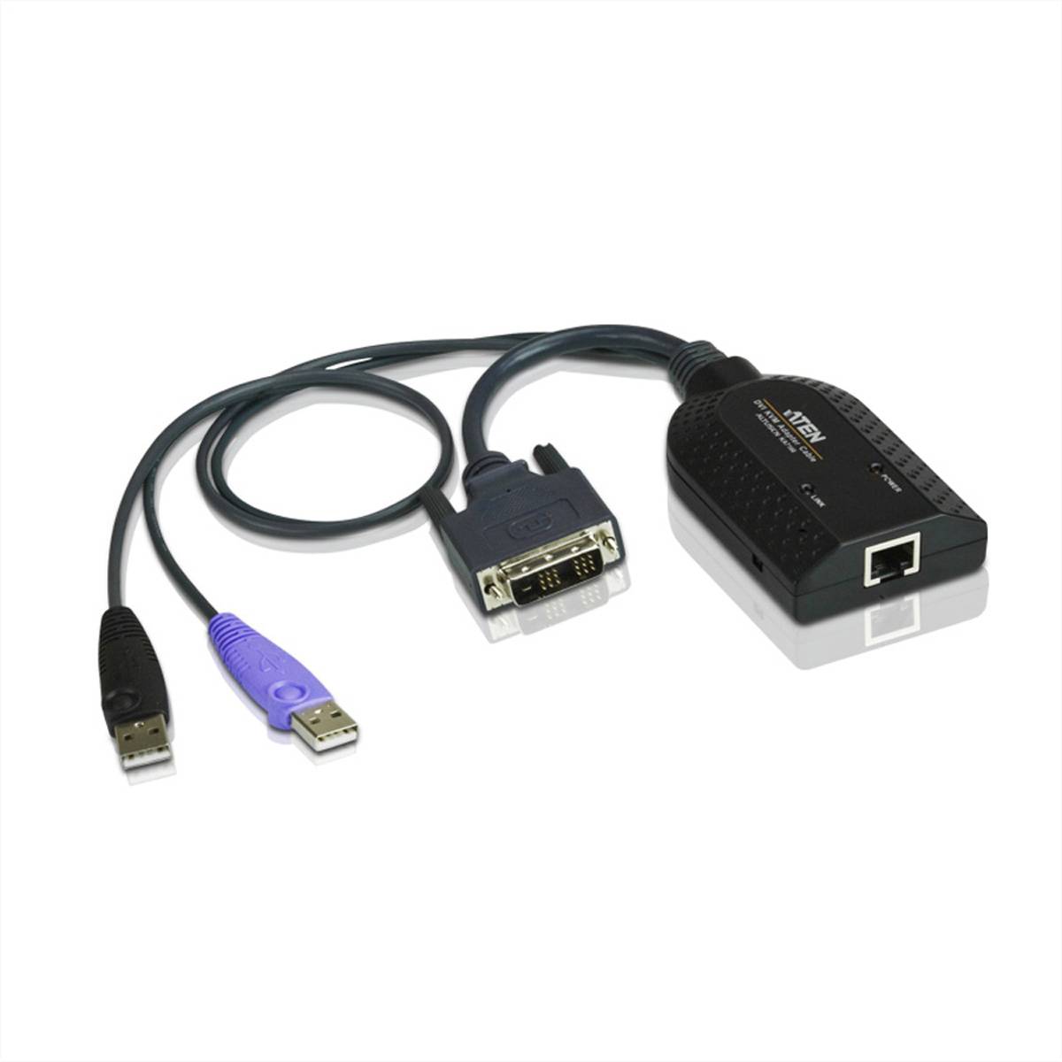 ATEN KVM Adapter [2x USB 2.0 Stecker A, DVI-D Stecker - 1x RJ45-Buchse] 0.20 m Schwarz