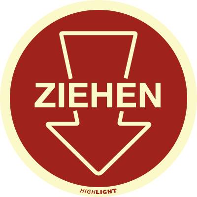 Piktogramm Ziehen mit Pfeil, Folie, langnachleuchtend, 160-mcd, Ø 100 mm