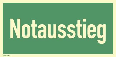 Notausstieg, Textschild, Folie, langnachleuchtend, 160-mcd, 297x148 mm