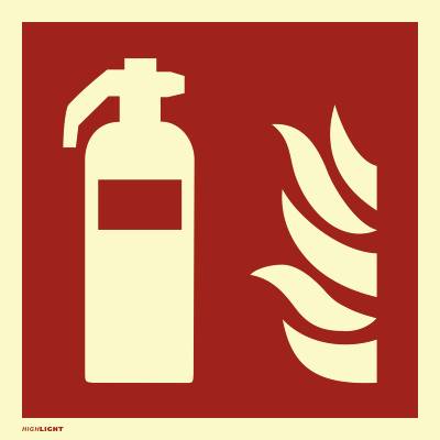 Aufkleber Feuerlöscher ISO 7010, Folie, langnachleuchtend, 160-mcd, 100x100 mm