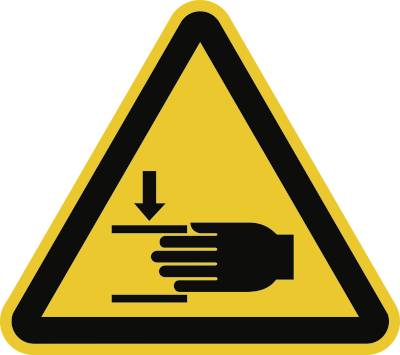 Warnung vor Handverletzungen ISO 7010 Folie selbstklebend 10 cm Seitenlänge.