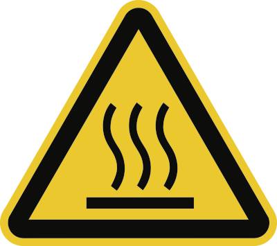 Warnung vor heißer Oberfläche ISO 7010 Folie selbstklebend 10 cm Seitenlänge.