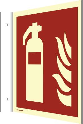 Fahnenschild Feuerlöscher ISO 7010 Kunststoff langnachleuchtend 14 8 x 14 8 cm.