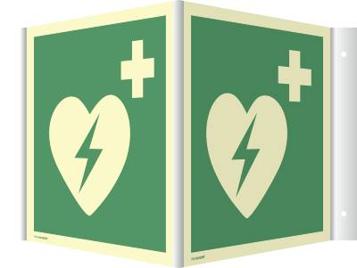 Winkelschild Automat. ext. Defibrillator, Kunststoff, nachl., 160-mcd, 148x148 mm