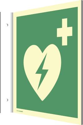 Fahnenschild Automatisierter ext. Defibrillator ISO 7010 Kunststoff langnachleuc.