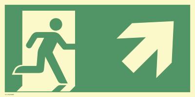 Schild Notausgang rechts aufwärts, ISO 7010, Kunststoff, nachl., 160-mcd, 400x200 mm