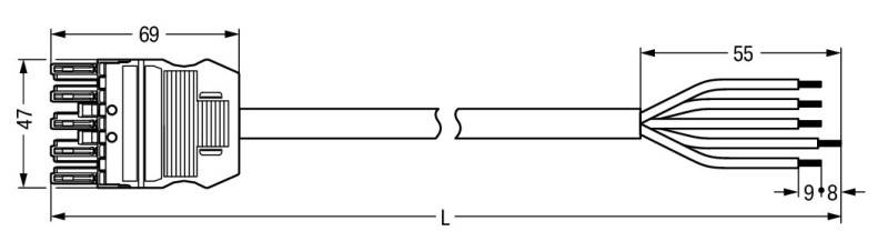 WAGO WINSTA MIDI Steckverbinder-System 3-5x4 mm² Anschlussleitung, Buchse - offenes Leitungsende, 5 polig, schwarz