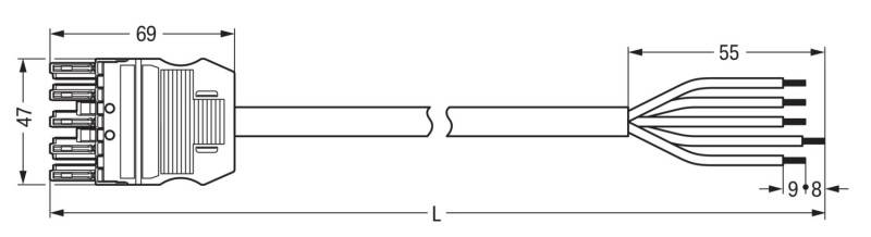 WAGO WINSTA MIDI Steckverbinder-System 3-5x4 mm² Anschlussleitung, Buchse - offenes Leitungsende, 5 polig, schwarz