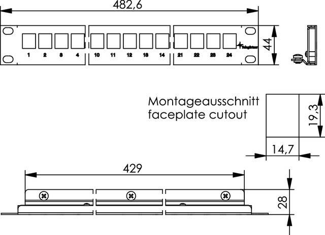 Telegärtner 100021496 24 Port Netzwerk-Patchpanel 483 mm (19") CAT 6a 1 HE Lichtgrau (RAL 7035) Unbestückt