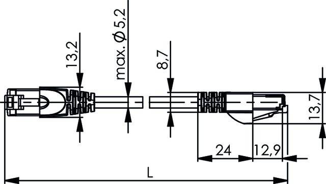 Telegärtner RJ45 (gekreuzt) Netzwerk Anschlusskabel CAT 6a S/FTP 7.50m Grau Flammwidrig, mit Rastnasenschutz