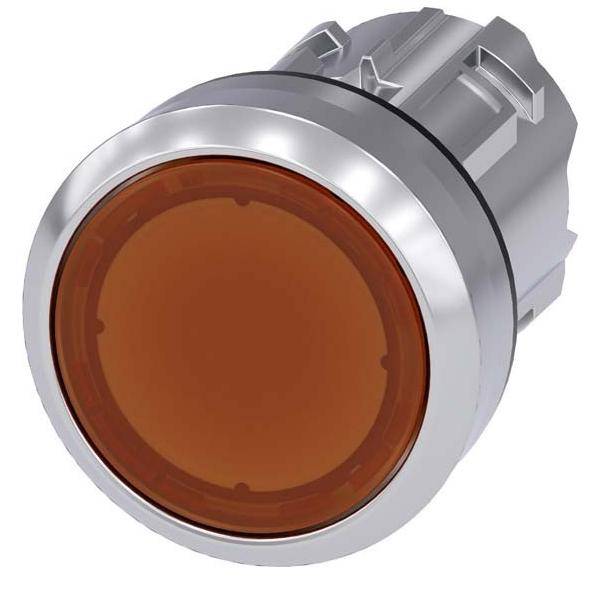 Leuchtdrucktaster, 22 mm, rund, Metall, hochglanz, amber, Druckknopf, flach, tastend