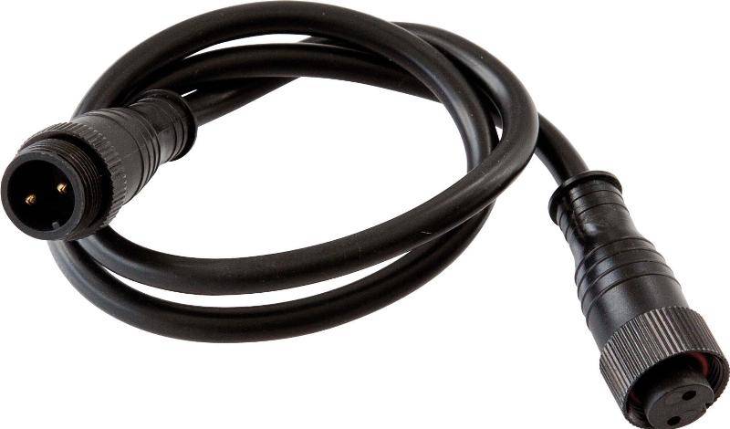 Schwarzes Kabel mit zwei runden Steckverbindern an den Enden, geeignet für elektrische Verbindungen in technischen Geräten.