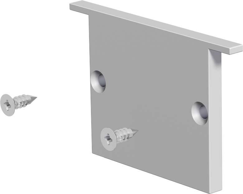 Metallplatte mit zwei Schraubenlöchern, eine Schraube eingesetzt, eine daneben schwebend. Geeignet zur Wand- oder Deckenmontage.