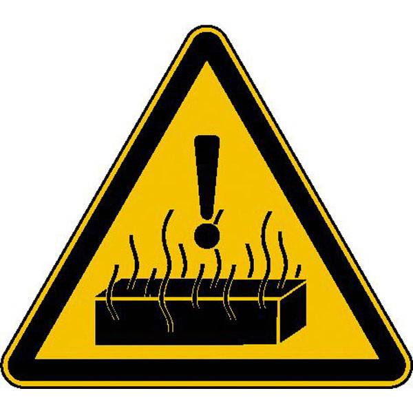 Warnschild Warnung vor heißen Stoffen, Alu geprägt, Größe 200 mm