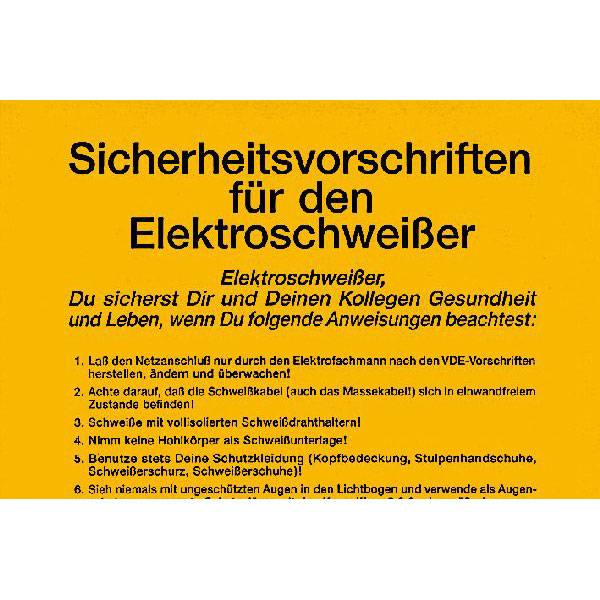 Sicherheitsaushang Sicherheitsvorschriften für den Elektroschweißer, 25x33 cm