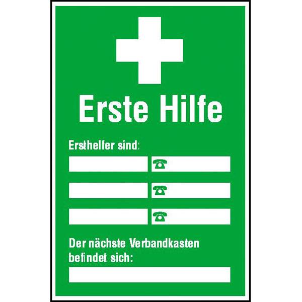 Aushang Ersthelfer-Verzeichnis zur Selbstbeschriftung,Alu,nachleuchtend,20x30cm
