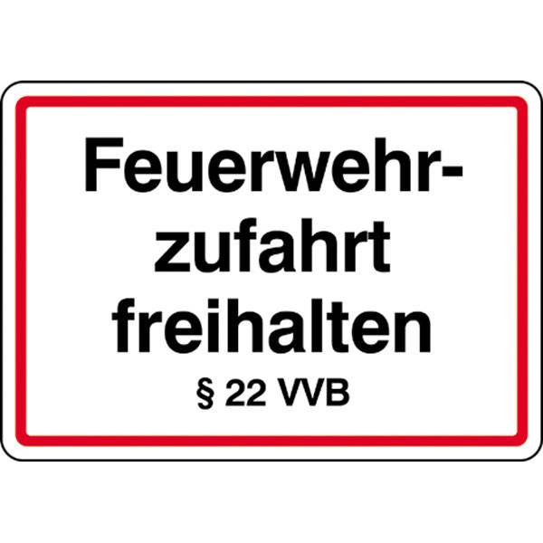 Hinweisschild Feuerwehrzufahrten Feuerwehrzufahrt freihalten Ì22 VVB,Alu,50x35cm
