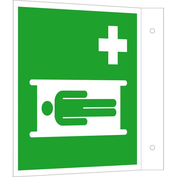 Erste Hilfe Fahnenschild, Alu, langnachleuchtend, Krankentrage, 2,2 x15,0 x 15,5