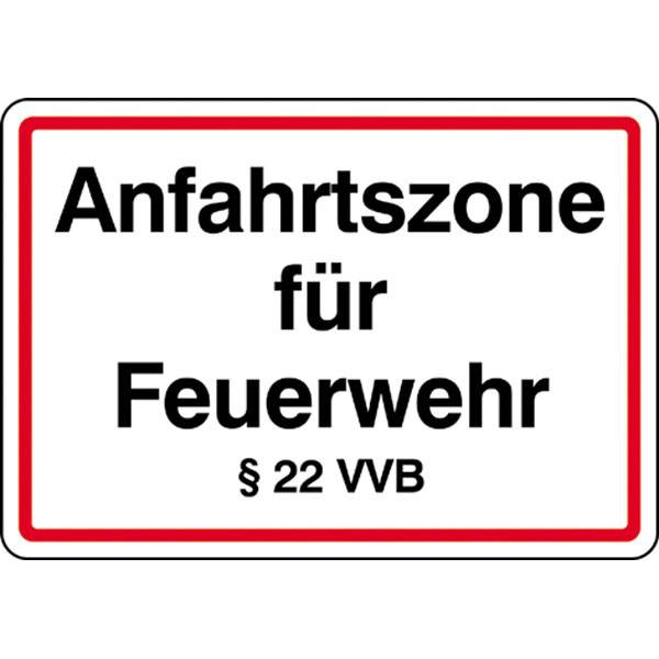 Hinweisschild Feuerwehrzufahrten Anfahrtszone für Feuerwehr Ì 22 VVB,Alu,50x35cm