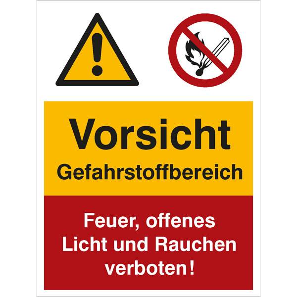 Vorsicht Gefahrstoffbereich Kombischild , Kunststoff, 30x40 cm DIN EN ISO 7010 W001+P002 ASR A1.3 W001+P002