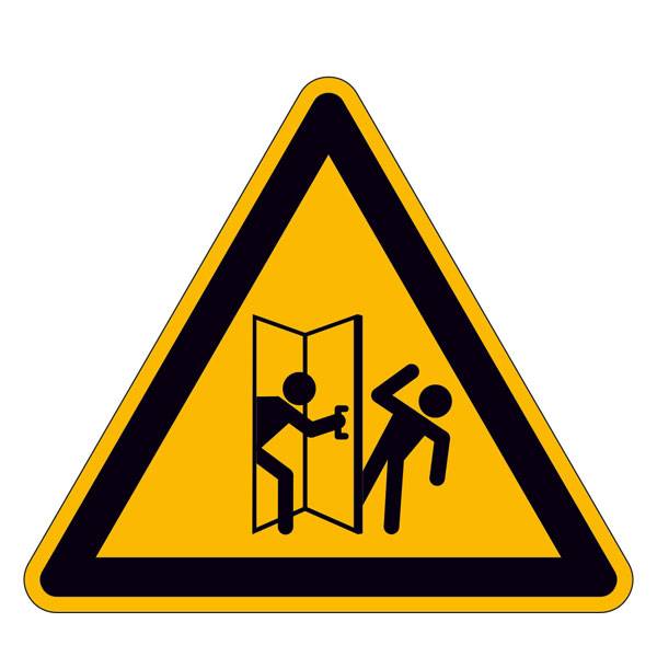 Warnschild, Warnung vor Verletzungsgefahr im Schwenkbereich von Türen, SL: 10 cm