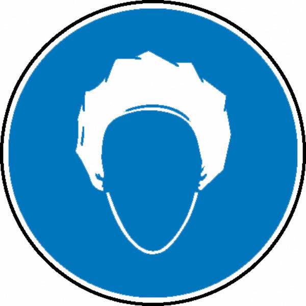 Kopfhaube tragen Gebotsschild, selbstkl. Folie, Größe 10cm