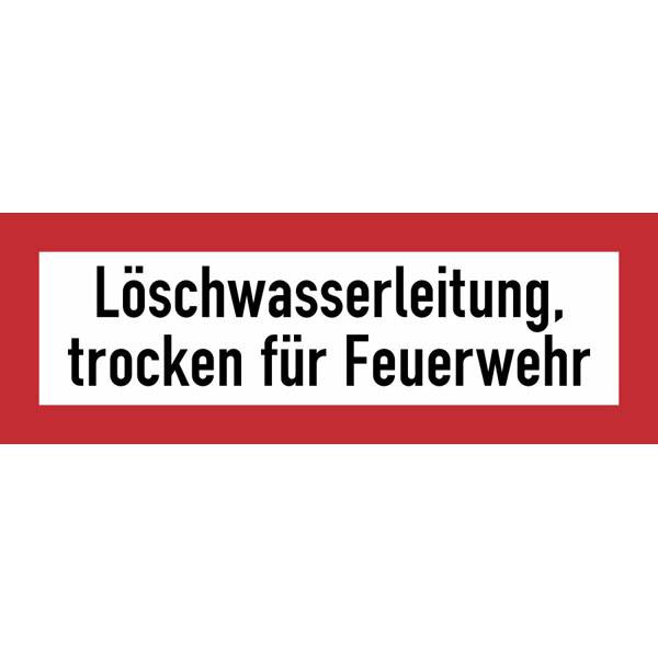 Hinweisschild, Löschwasserleitung, trocken für Feuerwehr, Folie, 21,0 x 7,4 cm DIN 4066-D1