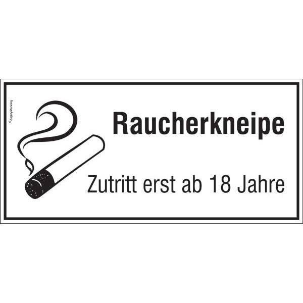 "Hinweisschild für Gewerbe und Gastronomie ""Raucherkneipe Zutritt erst ab 18 Jahre"", 23x11 cm"