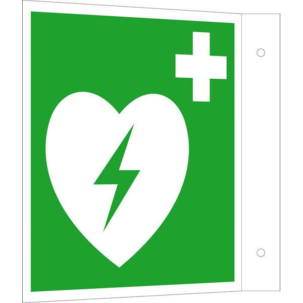 Erste Hilfe Fahnenschild, Alu, langnachleuchtend, Defibrillator, 2,5 x 20 x 20,5