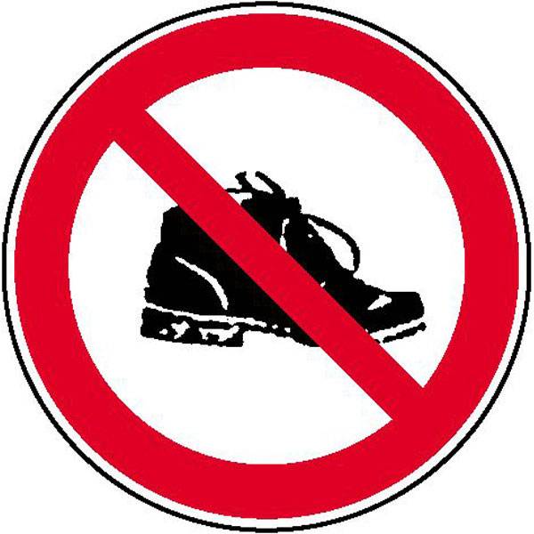 Schuhverbot Verbotsschild - Verbotszeichen selbstkl. Folie , Größe 20cm